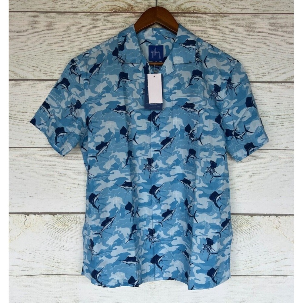 Guy Harvey Fishing Shirt Mens Size Small Sail Fish Cotton Button Front Shirt New